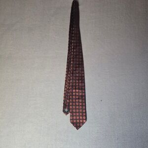 Hugo Boss Mens Silk Tie Geometric Lattice Pattern Burgundy Gold Made in Italy